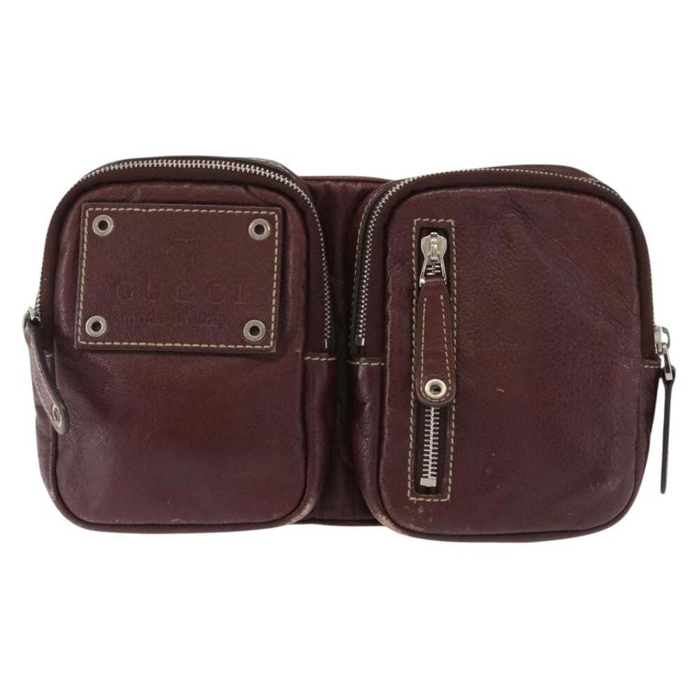 Gucci Leather Waist Bag Bordeaux Silver Red